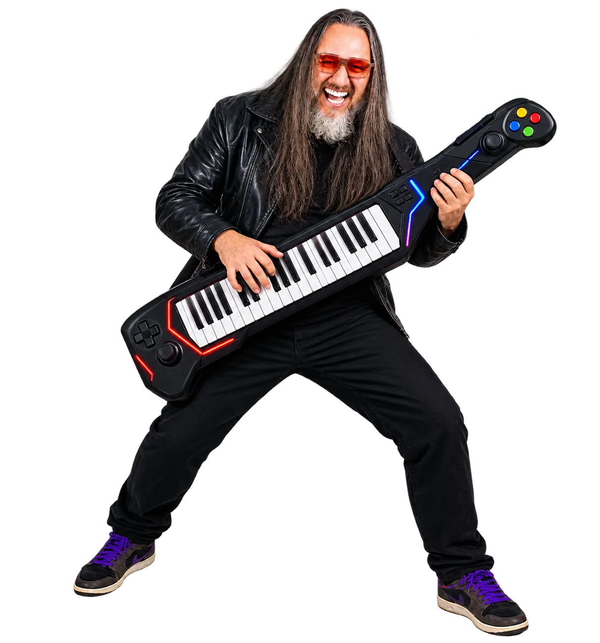 Leandro Voz segurando um teclado musical